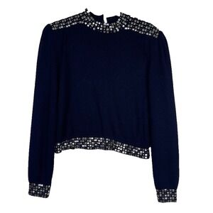 Vintage St John Stud Embellished Santana Knit Long Sleeve Sweater Career Size 12